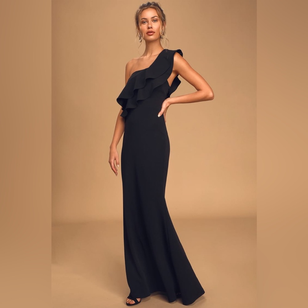 Lulus One Shoulder Black Formal Dress